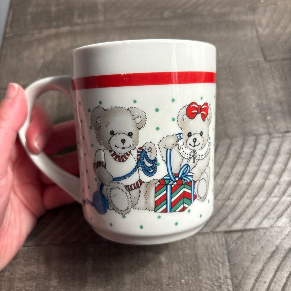 Vintage Christmas Teddy Bear Coffee Mug